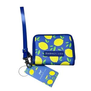 Dabney Lee Lemon Print Zip Wallet Wristlet Blue Yellow NWT RFID Card Case